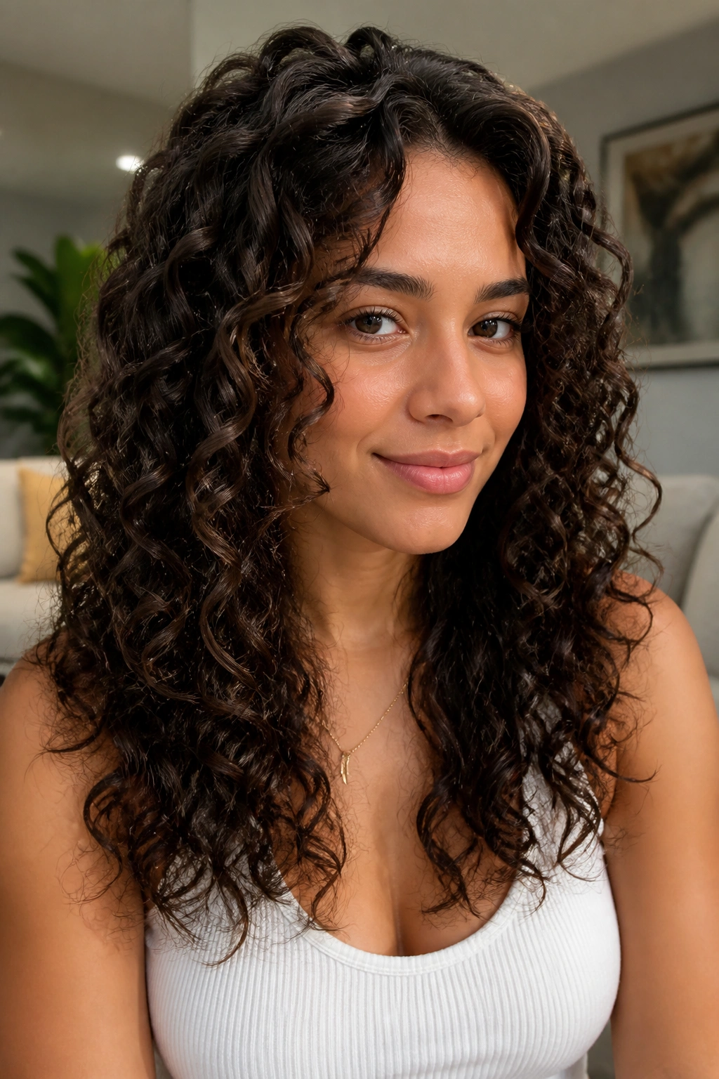 Close-up of 3A ringlets with soft layered haircut