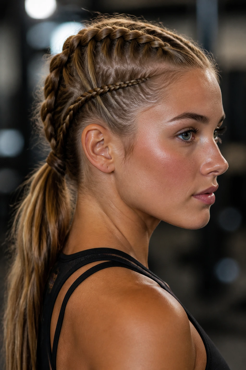 Accent braided fringe with French ponytail on real athlete
