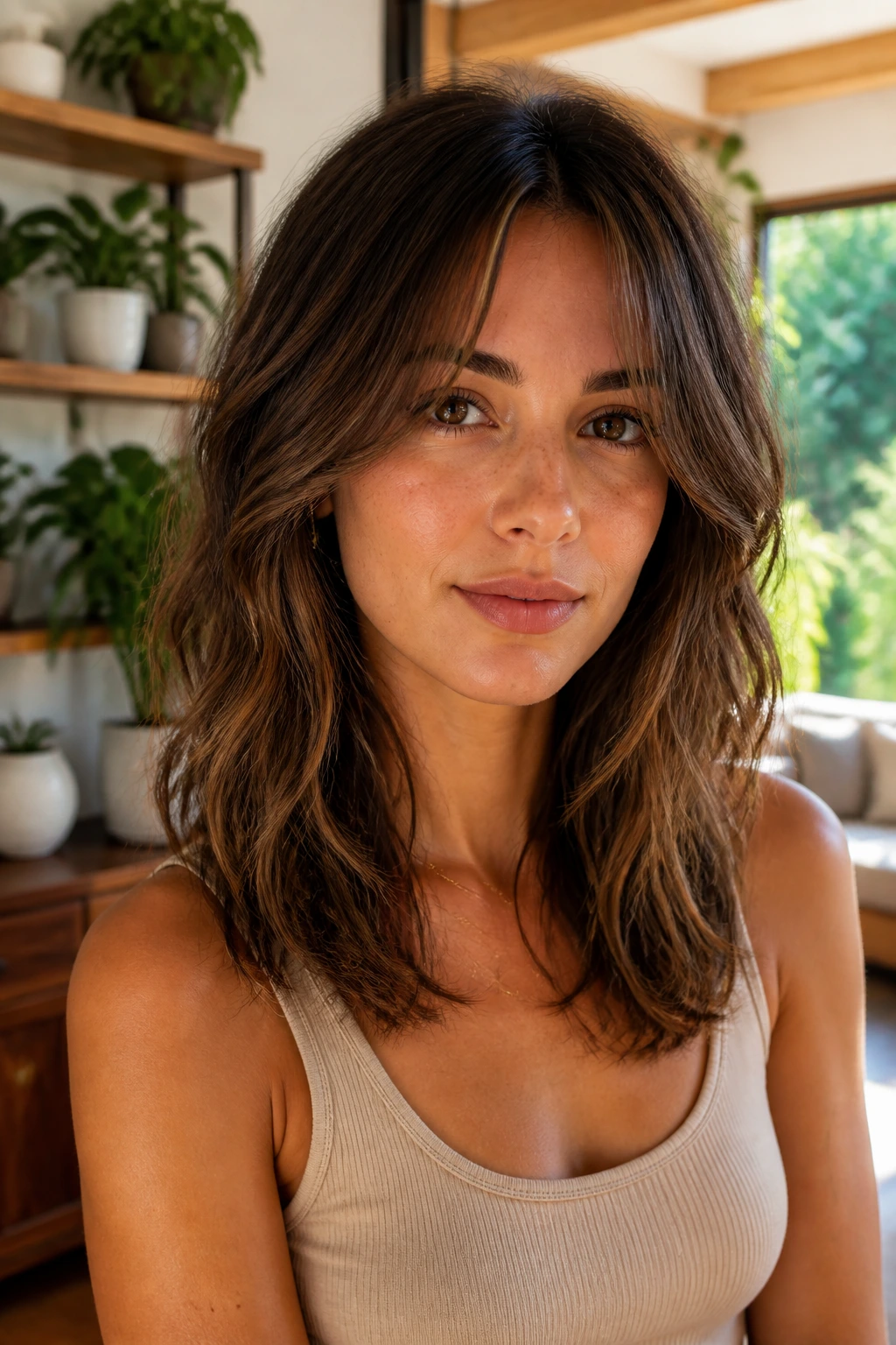 Real-woman portrait highlighting natural texture from air-dried layers