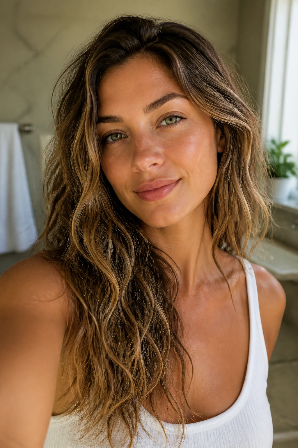 Portrait of a person with air-dried mousse waves