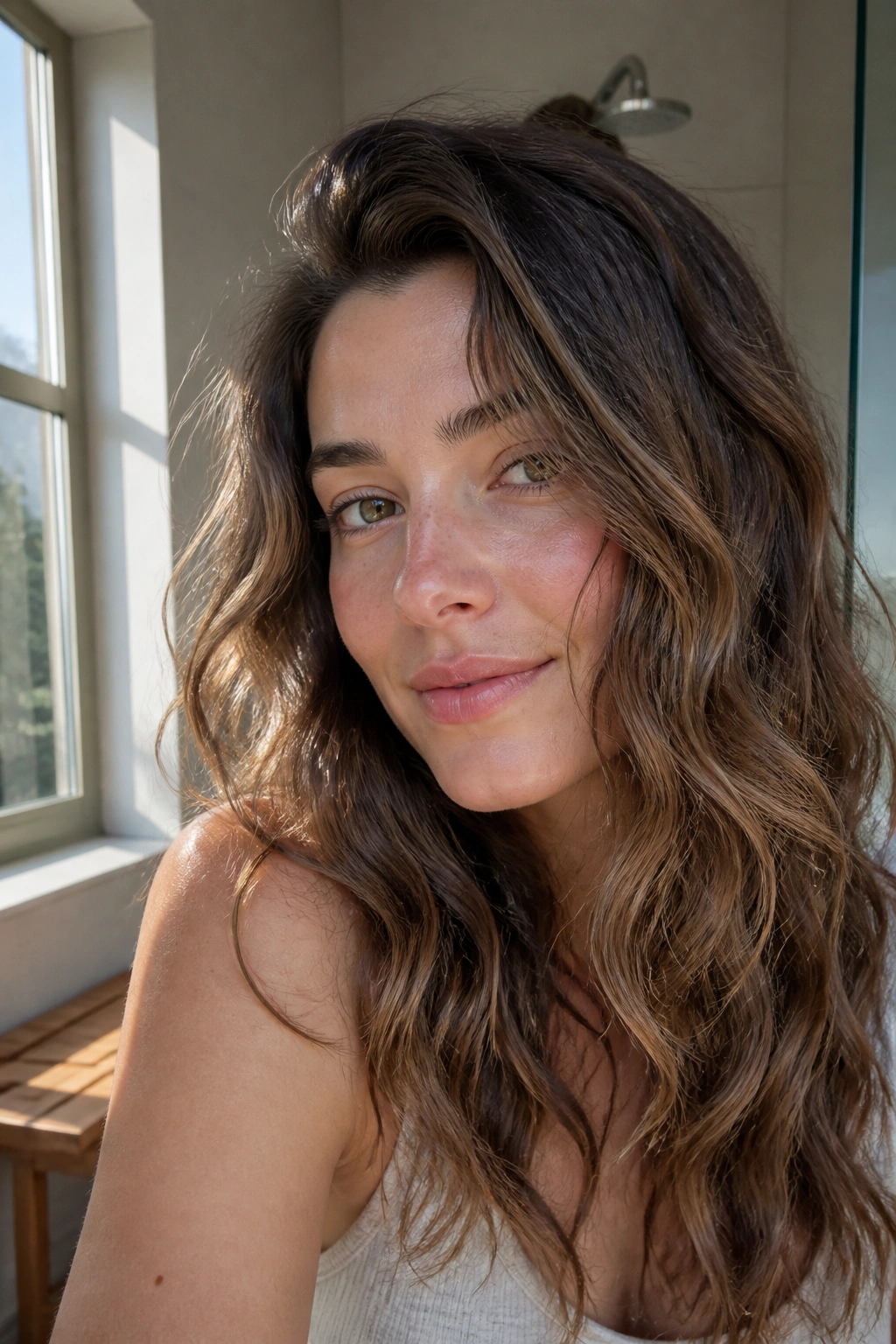 Portrait of a person with natural air-dried waves and soft shine