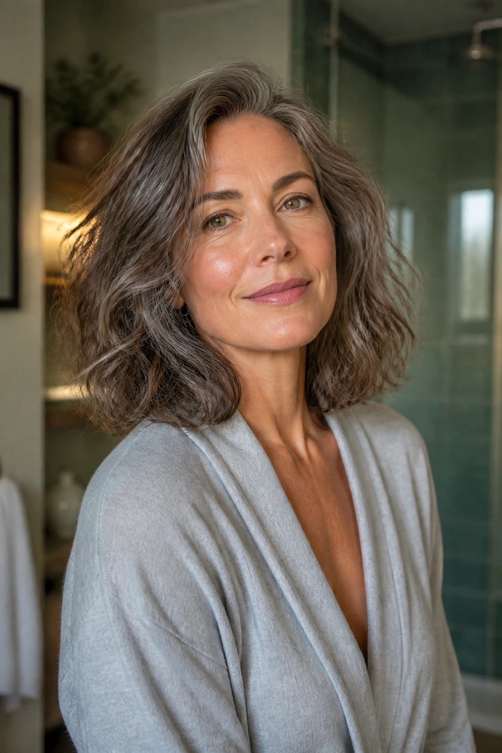 Close-up of a real woman with an easy, air-dried textured hairstyle.