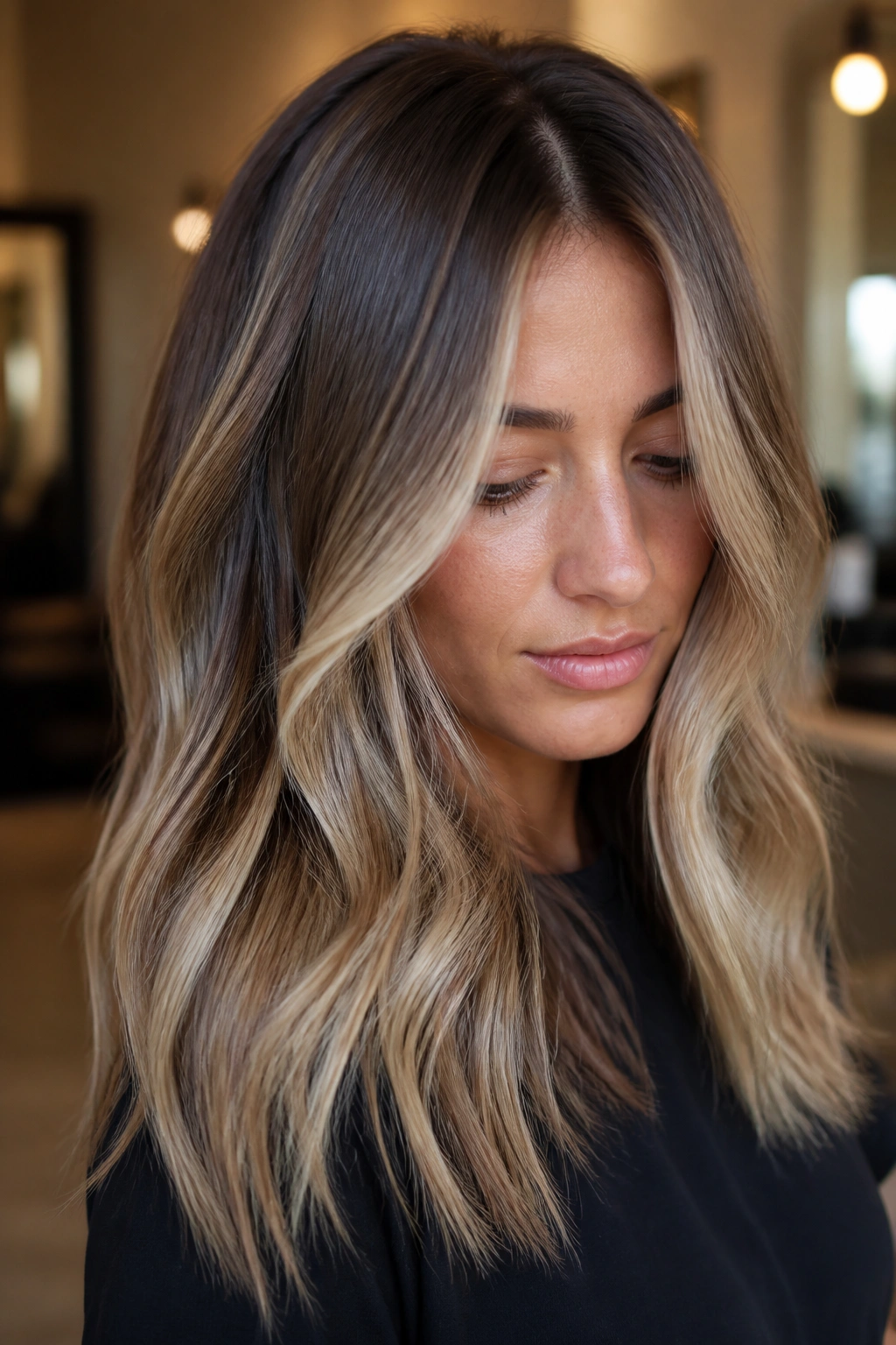 Close-up of a real woman with soft, blended air-touch highlights