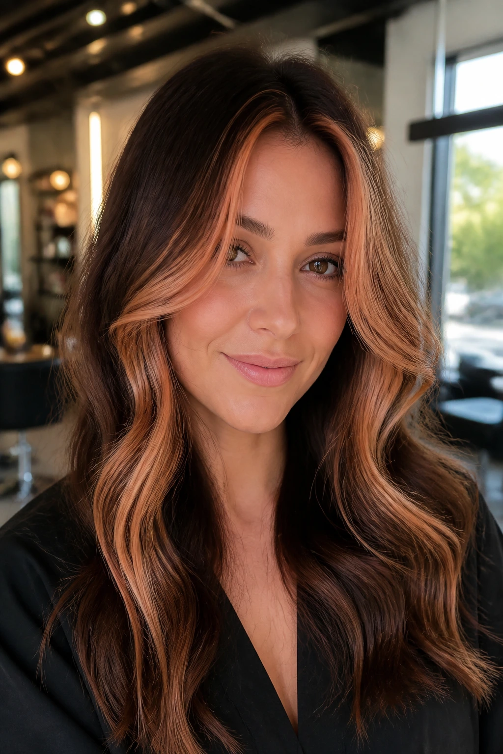 Close-up portrait with apricot glazed face-framing highlights