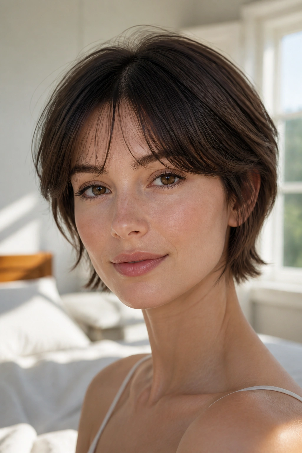 Close-up of a real person with arched wisps framing the upper face for heart and oval faces.