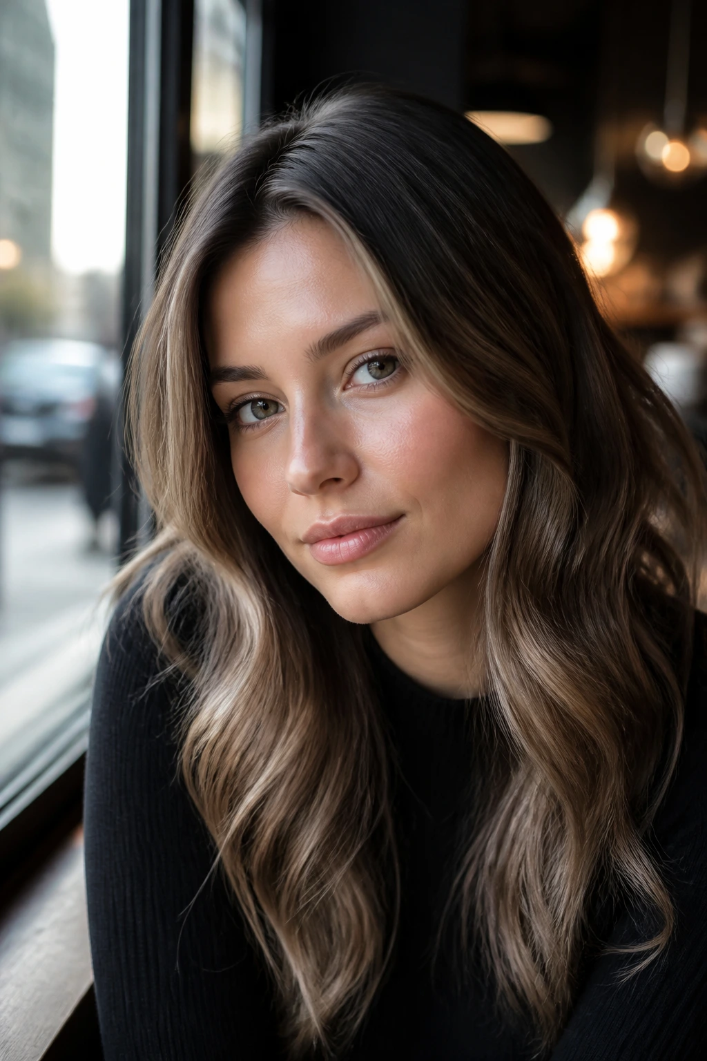 Close-up of brunette with ash beige tones