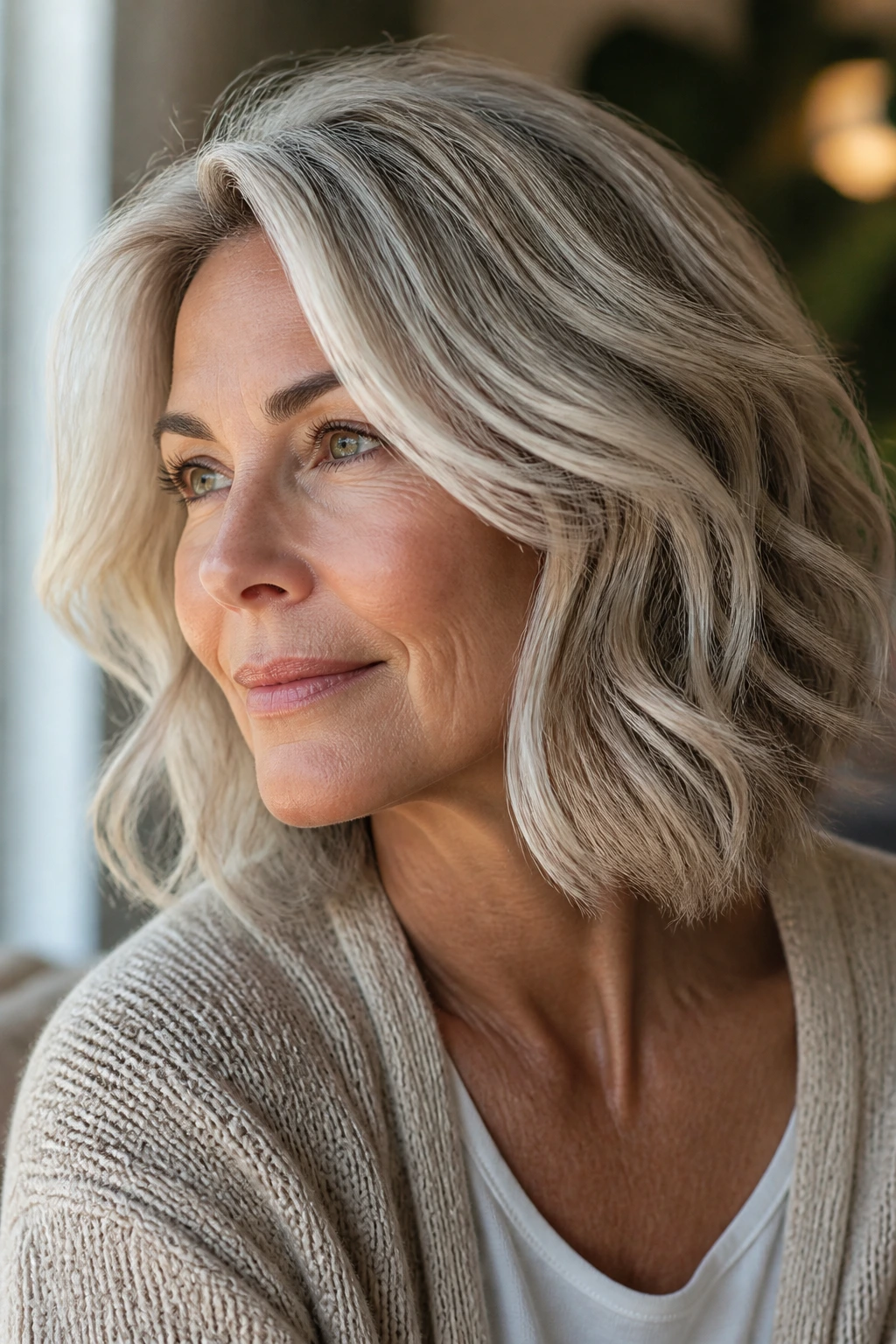 Close-up of ash-blonde hair with subtle silver highlights on a real person