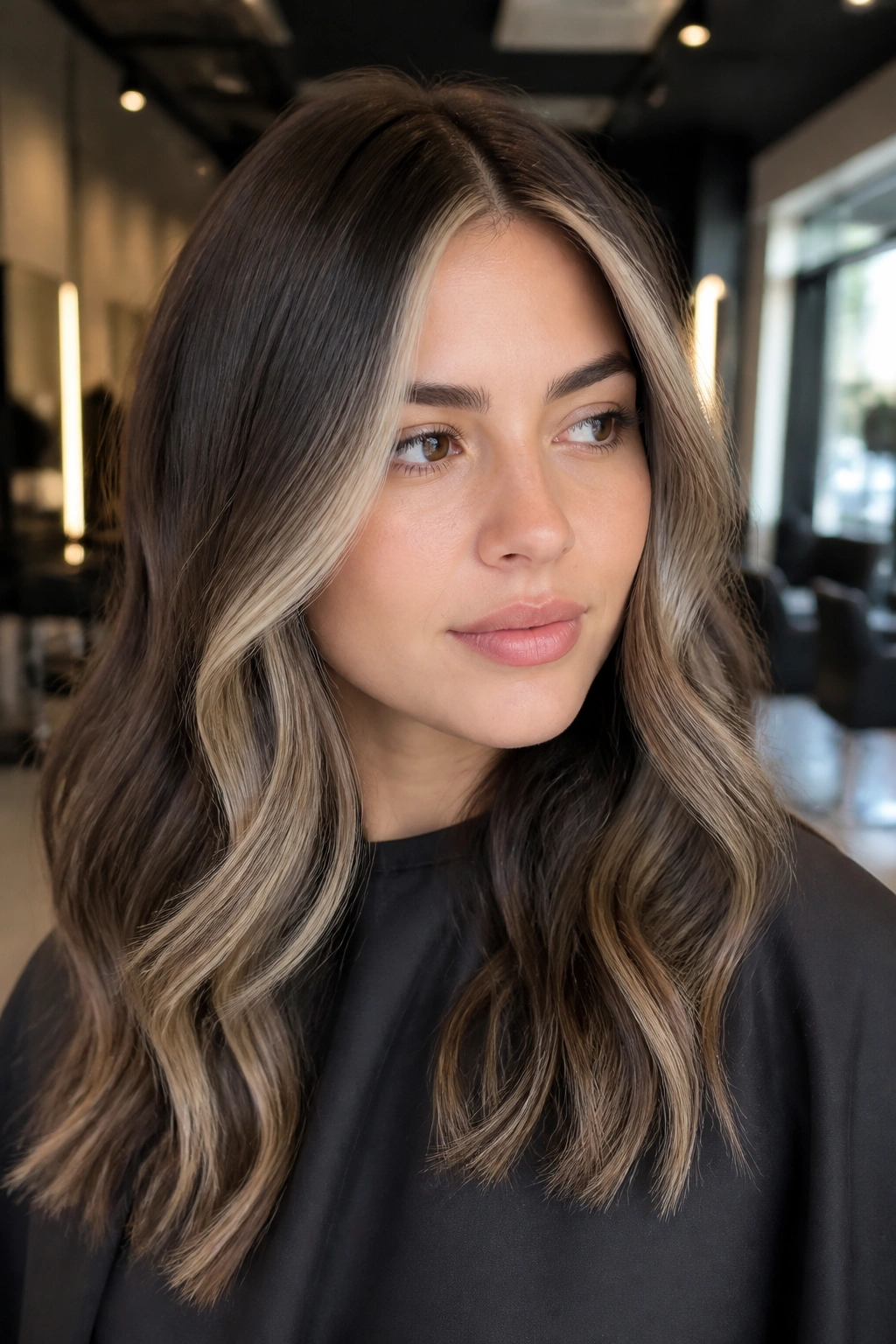 Ash brunette with cool beige face frame enhancing features