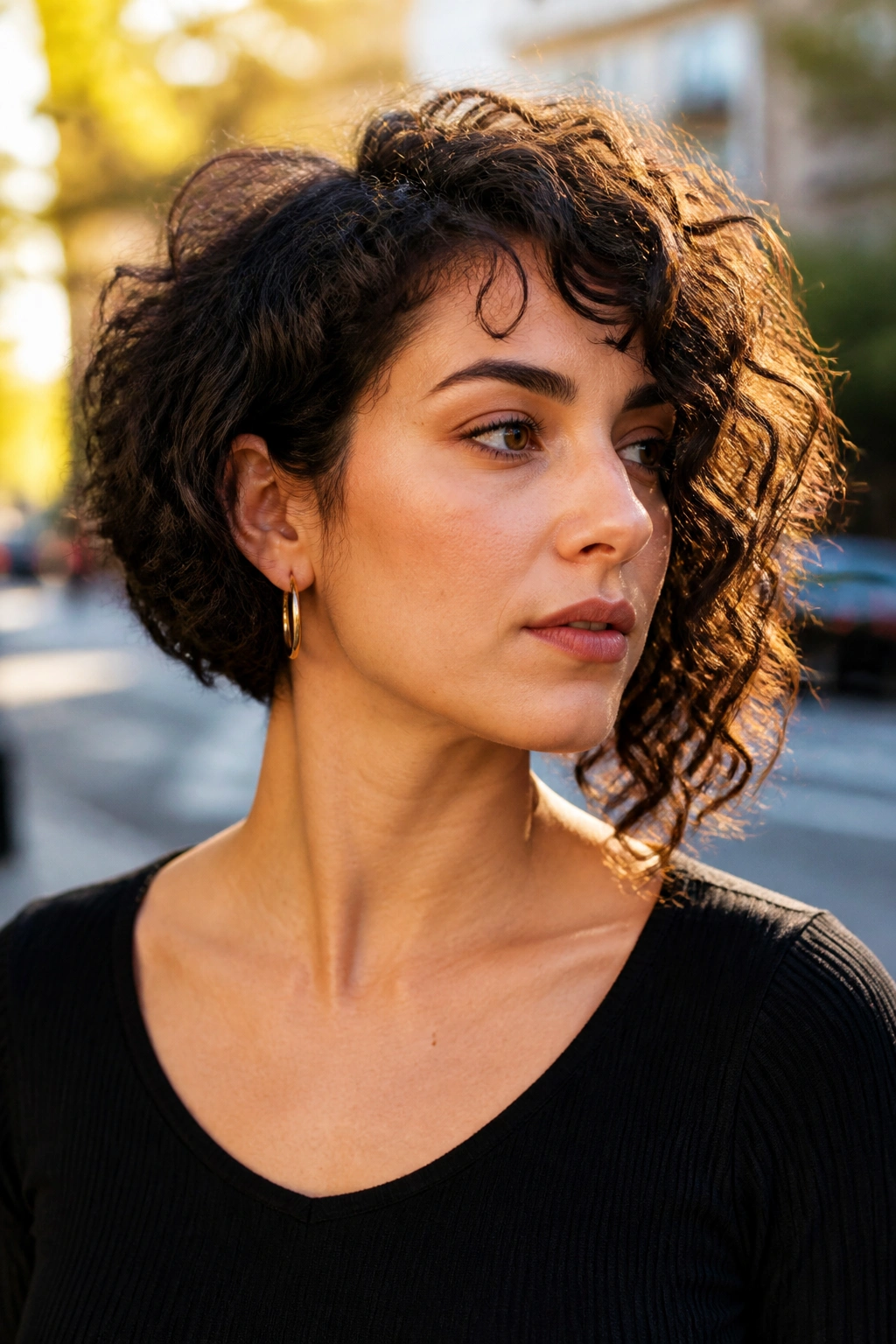 Real woman with asymmetrical bob showing subtle one-side longer length