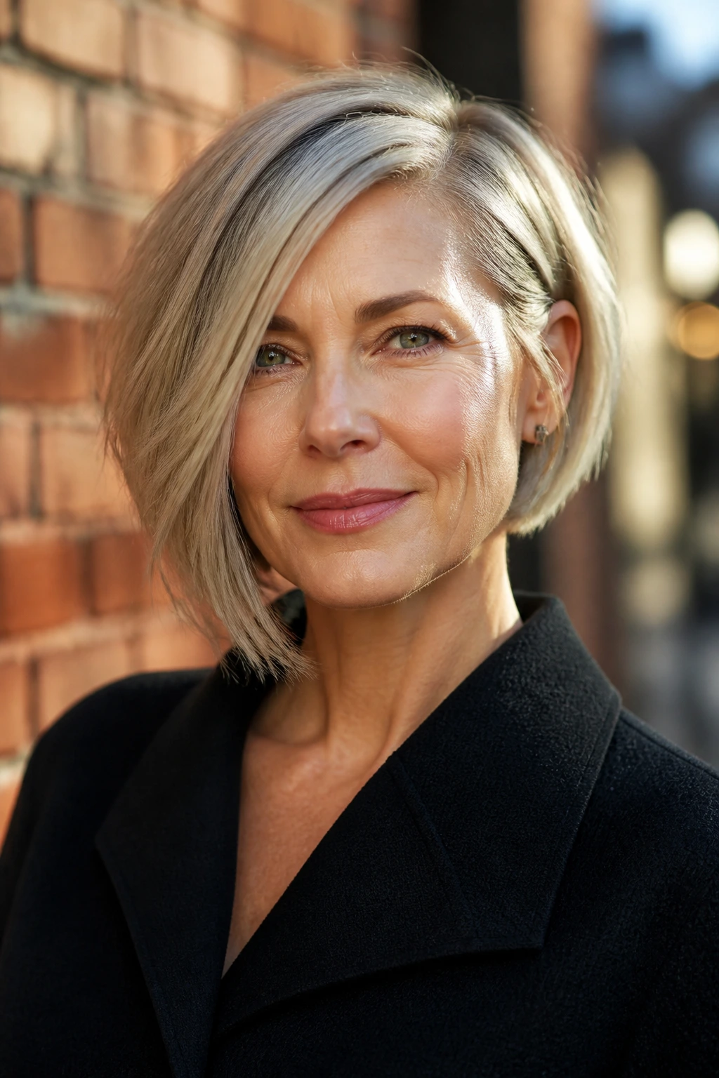 Portrait of a woman with an asymmetrical bob highlighting length difference.