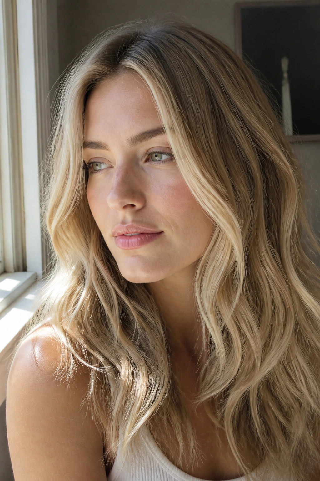 Close-up of a person with babylights creating subtle dimension in blonde hair