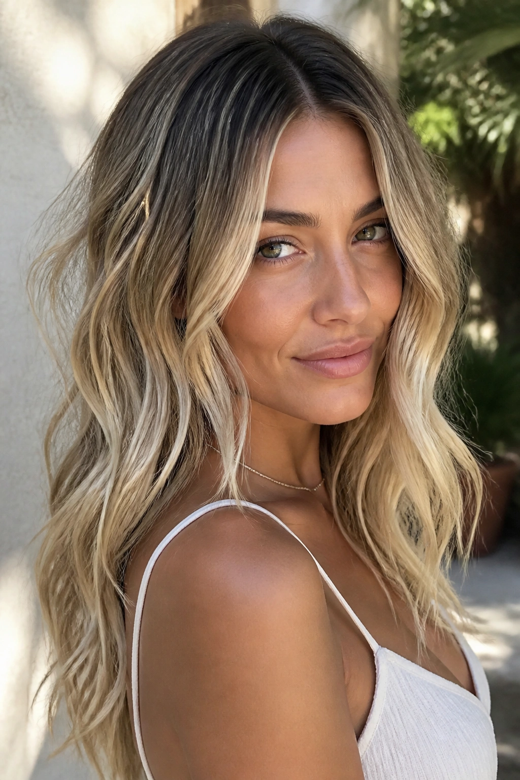 Close-up of real woman's hair with beach blonde and dark roots