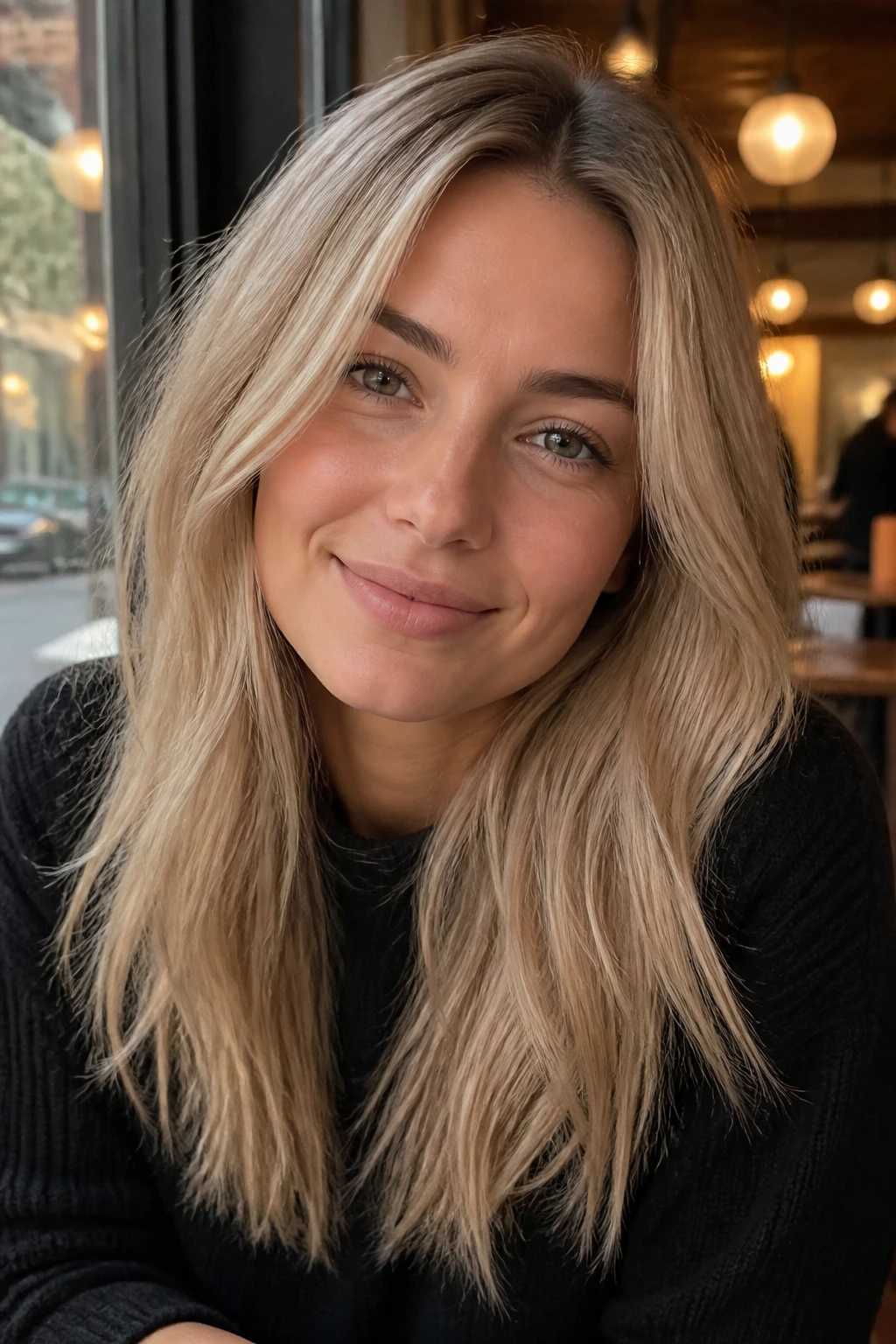 Close-up of beige blonde hair with a soft sandy tone on a real person