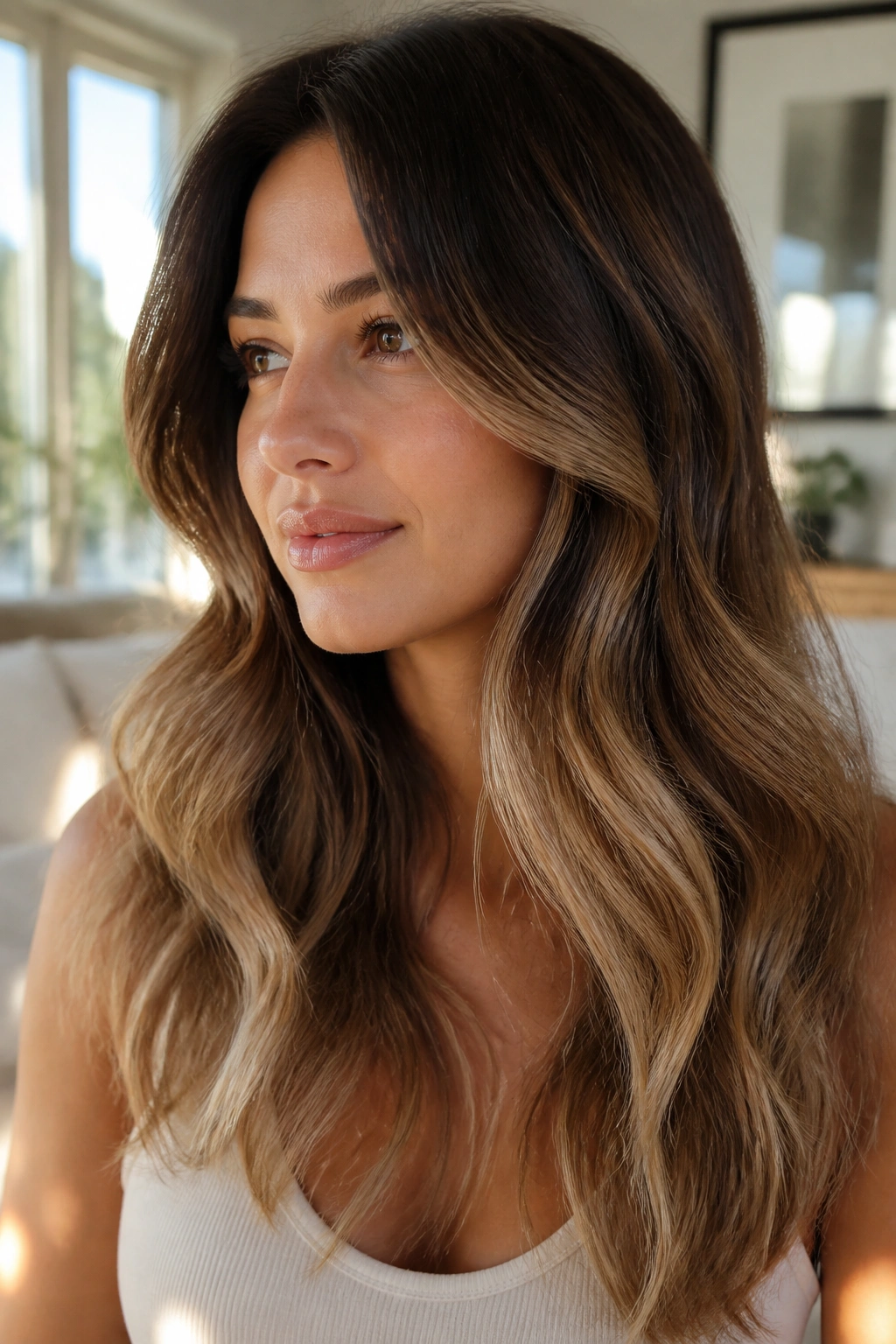 Beige bronde melt on medium brunette with seamless transition