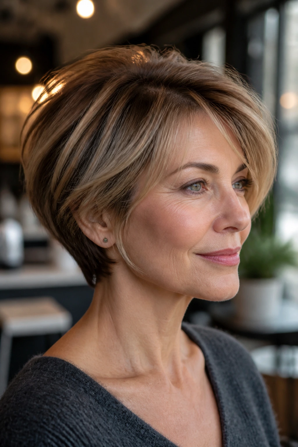 Close-up portrait of a woman with bixie-bob blend
