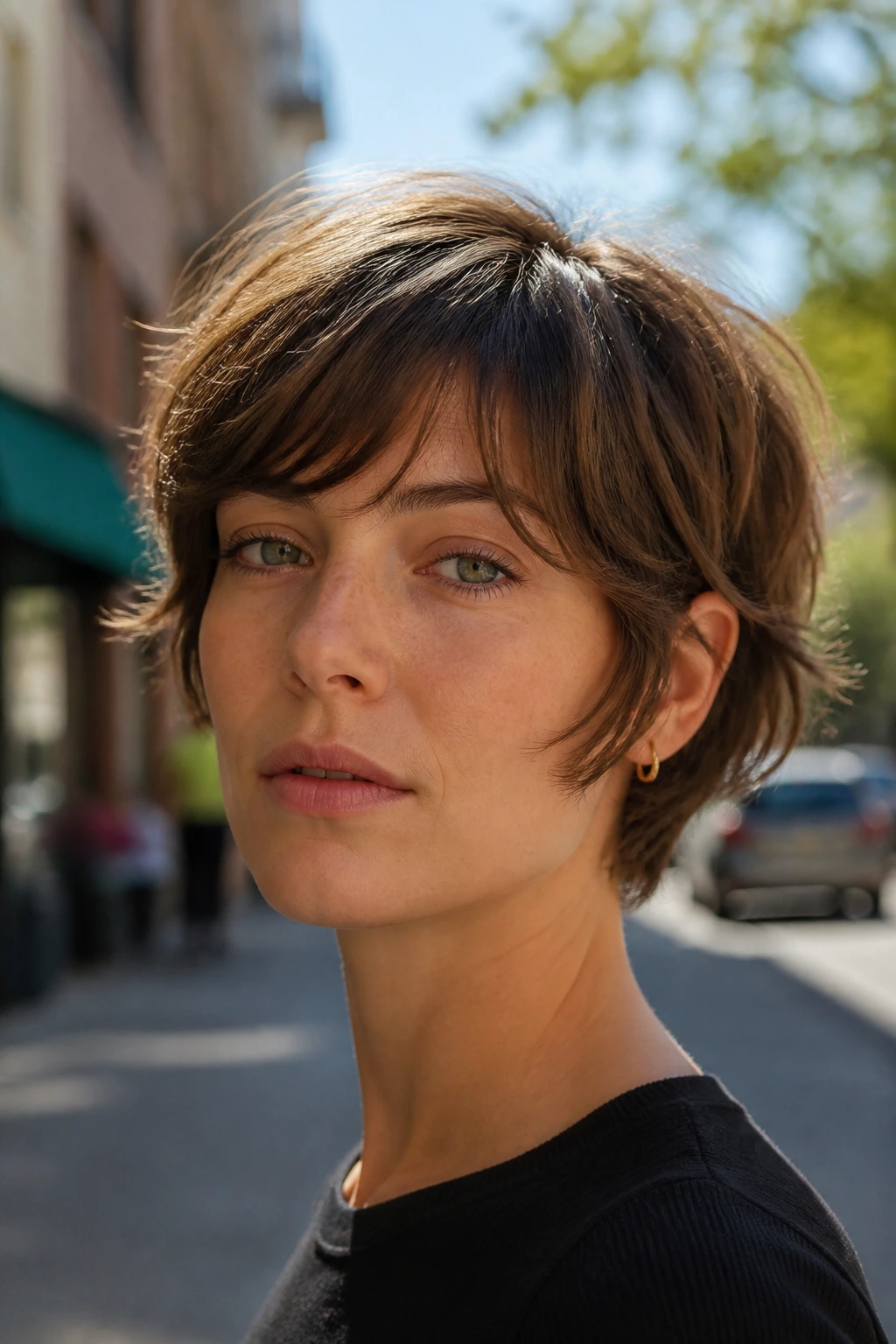 Real woman with bixie haircut portrait