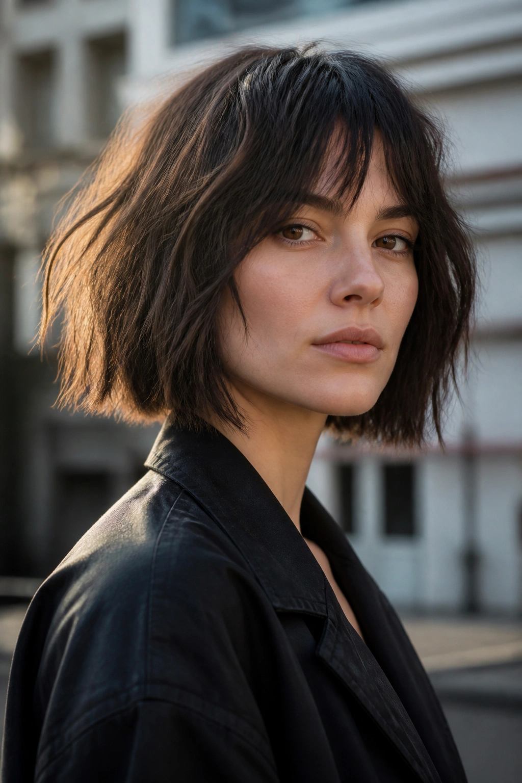 Portrait of a real person with blunt-base choppy bob and jagged surface layers