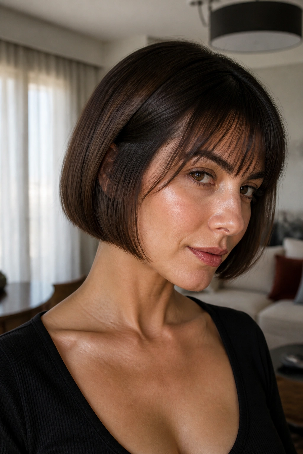 Close-up of woman with blunt bob showing inner texture under the top layer