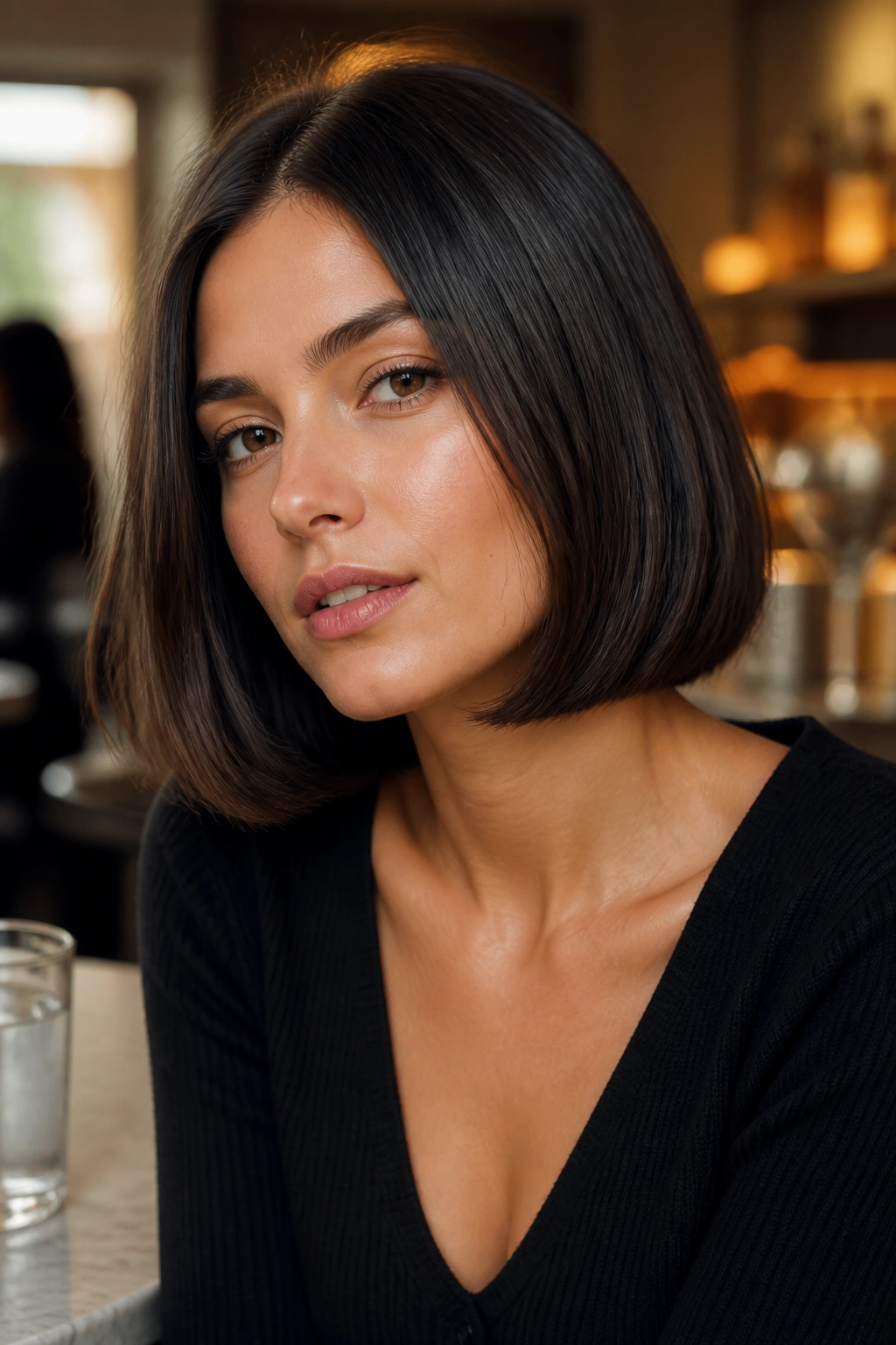 Portrait of a woman with a blunt bob and soft ends.