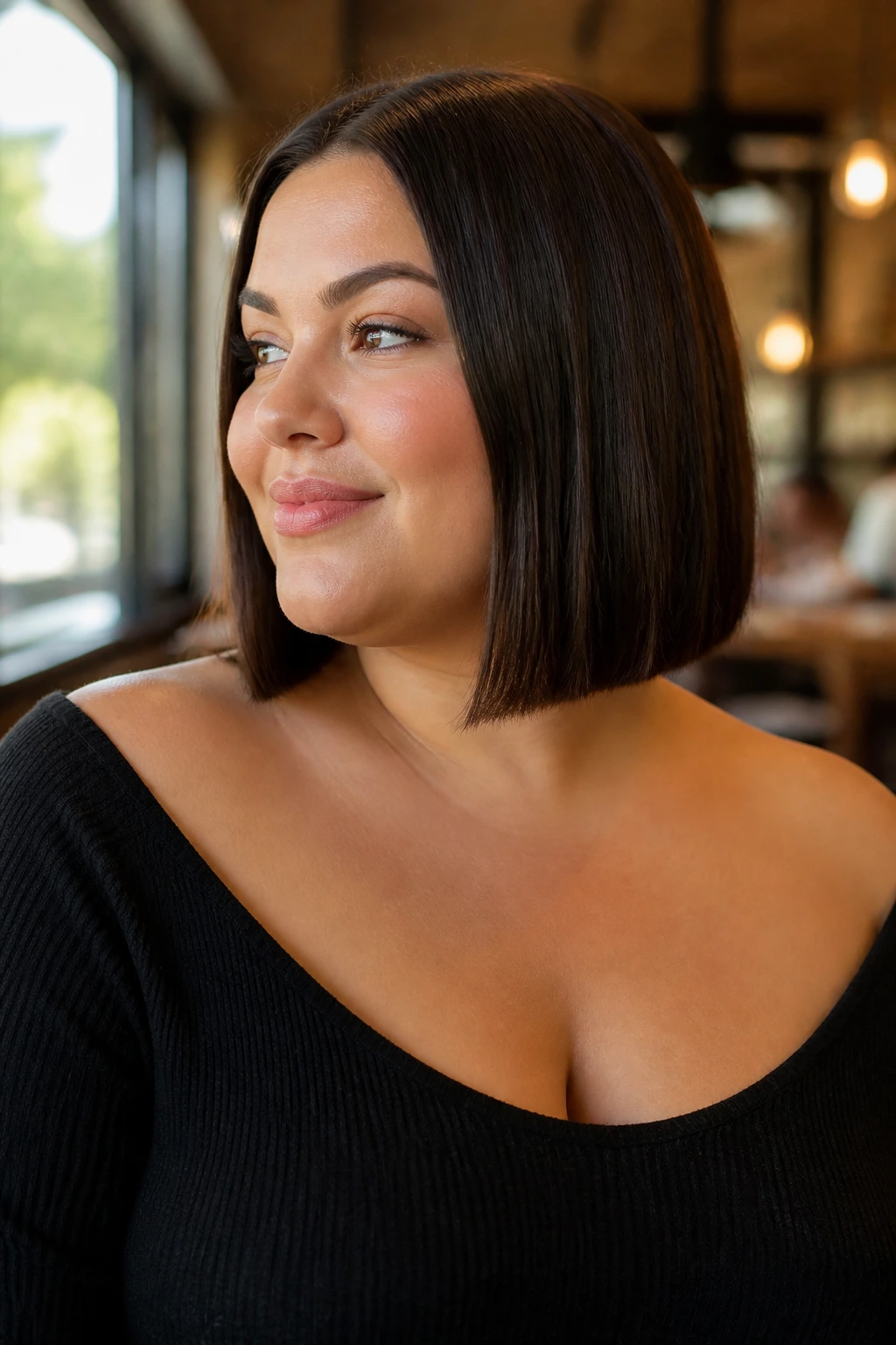Portrait of a woman with a blunt-cut collarbone bob