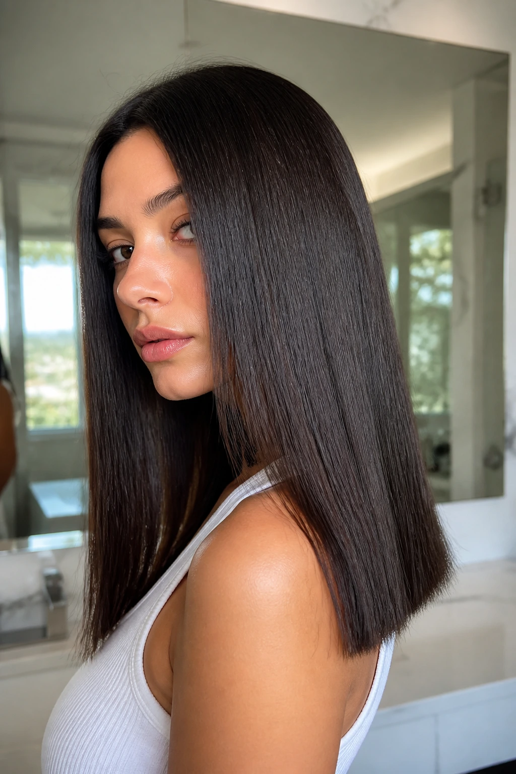 Close-up of blunt length with hidden debulking on a real person