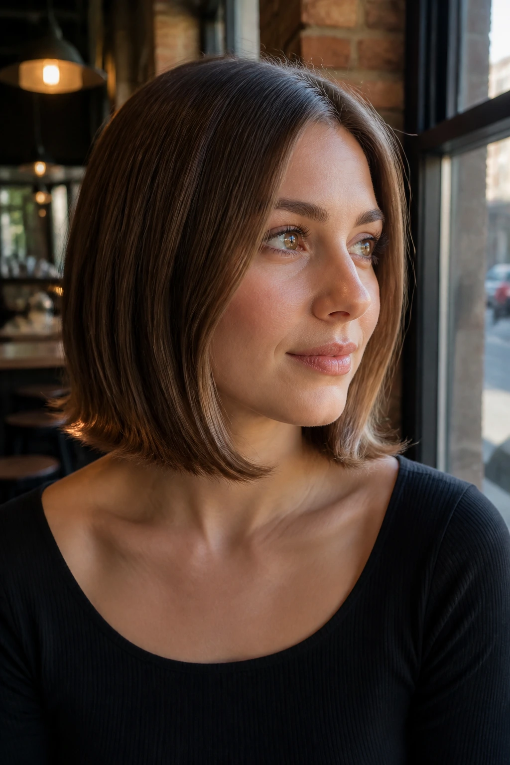 Portrait of real woman with blunt lob and flipped ends