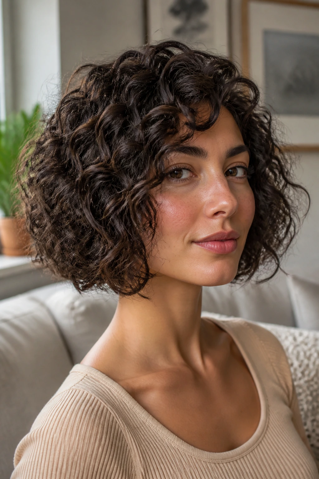 Portrait of a person with a bob and invisible internal layers showing crisp outline