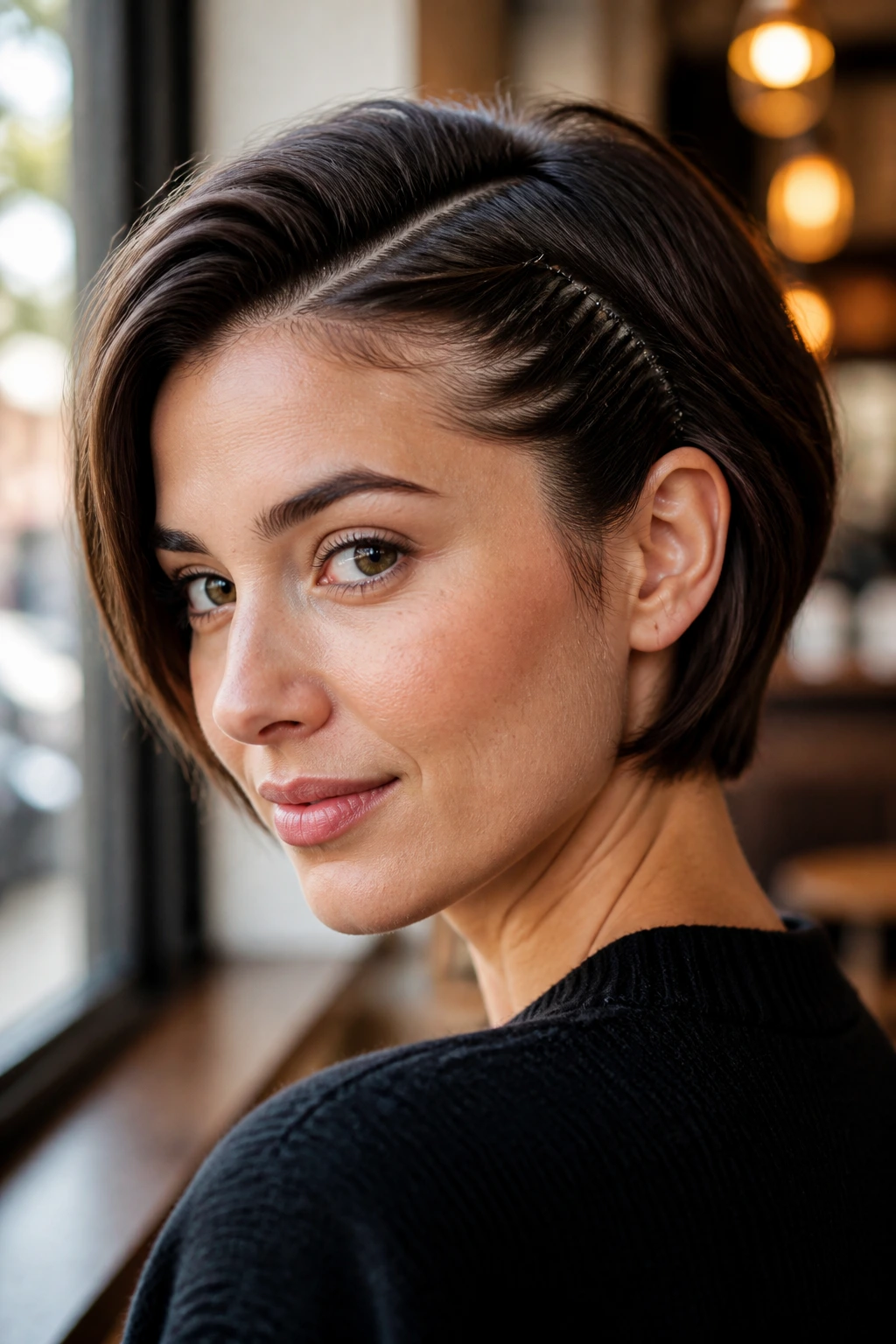 Close-up of a real woman showing a row of bobby pins along a side part