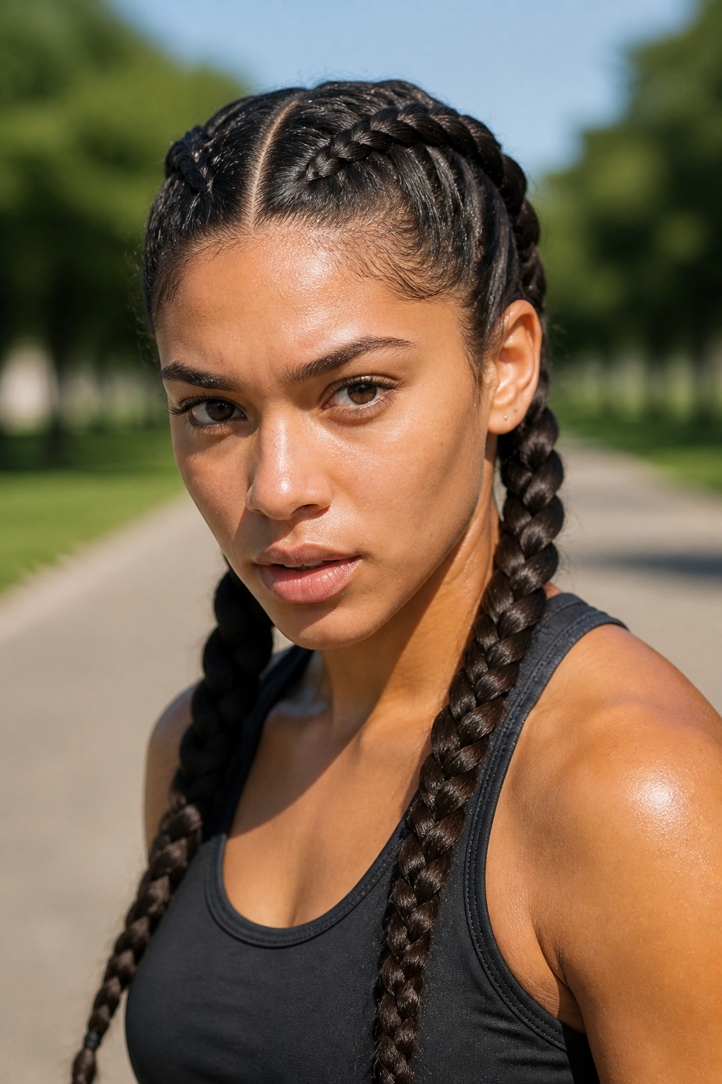 Portrait of a person with boxer braids outdoors