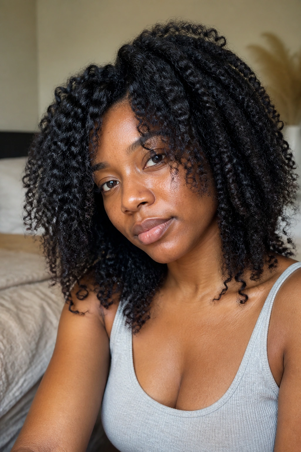 Real person with a braid-out showing stretched coils.