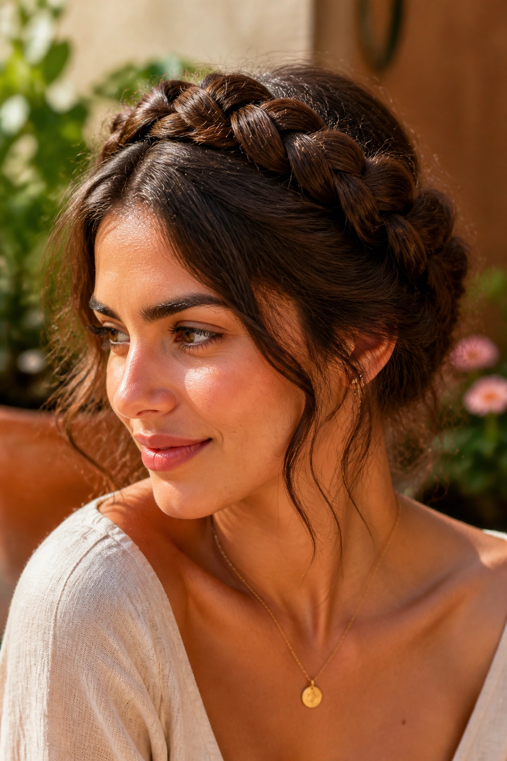 Real woman with a crown braid around the head