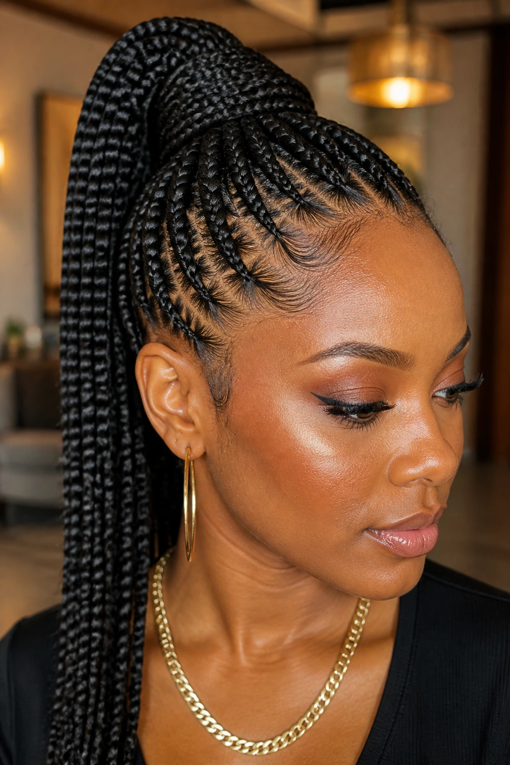 Portrait of a woman with a braided ponytail