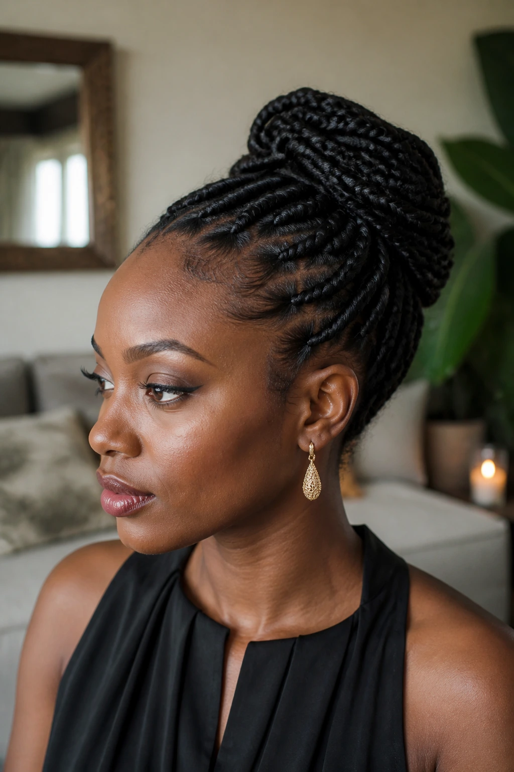 Portrait of a real woman with a braided updo