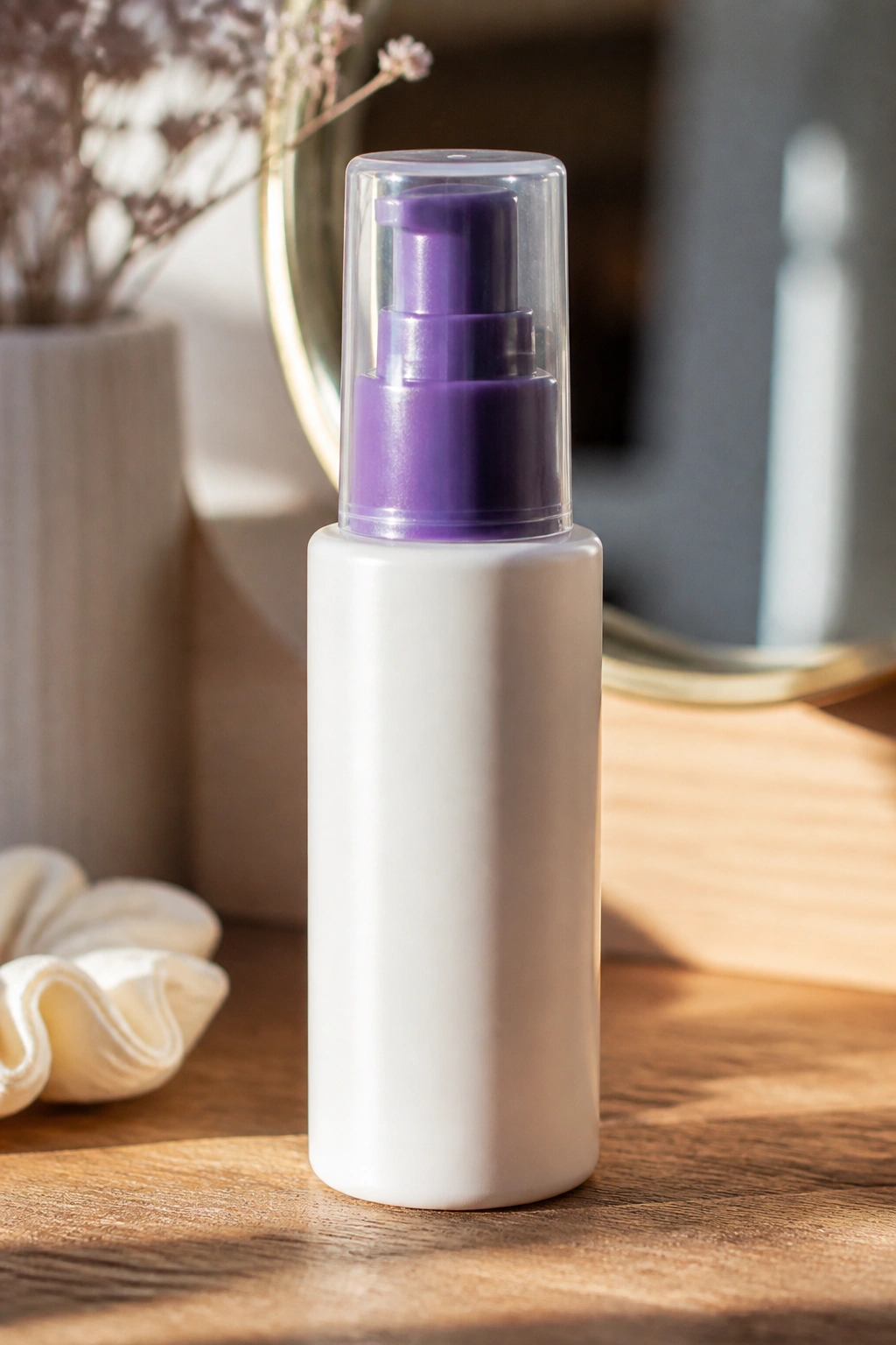 Close-up of Briogeo Curl Charisma bottle on vanity with no visible text