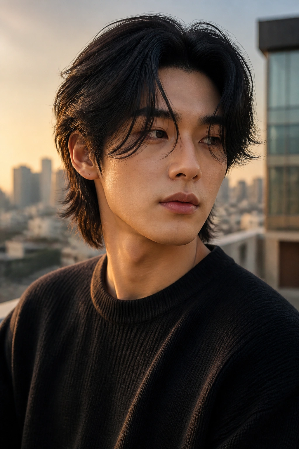 Portrait of man with bro flow and Korean layers