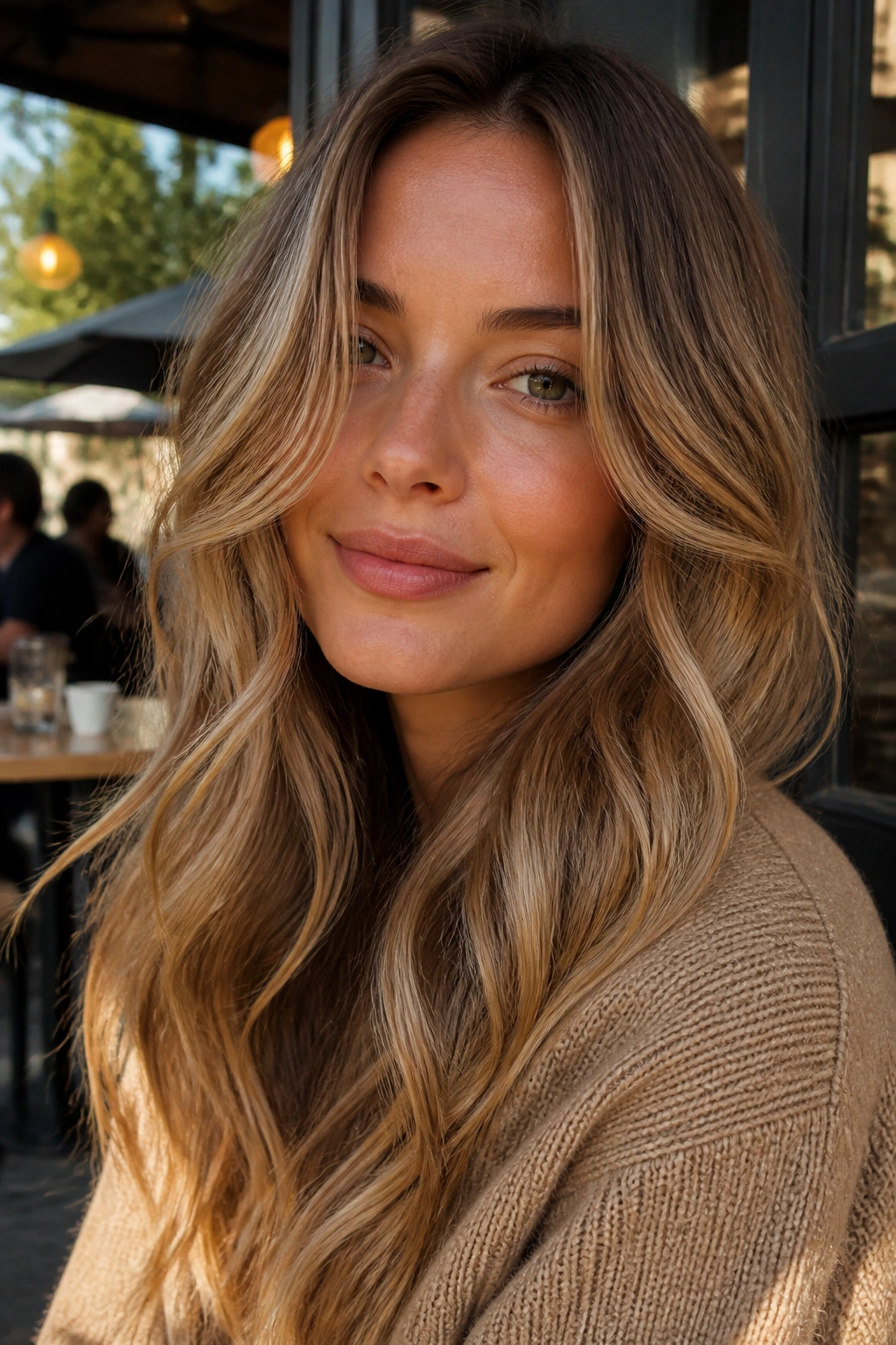 Close-up of bronzed dirty blonde hairstyle on a real person outdoors