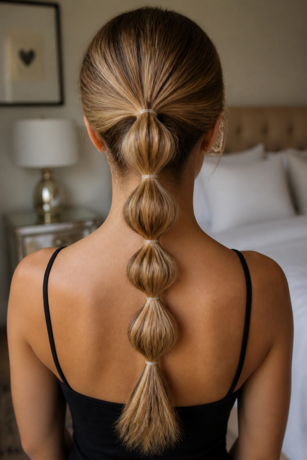Back view of a bubble braid with evenly spaced elastics