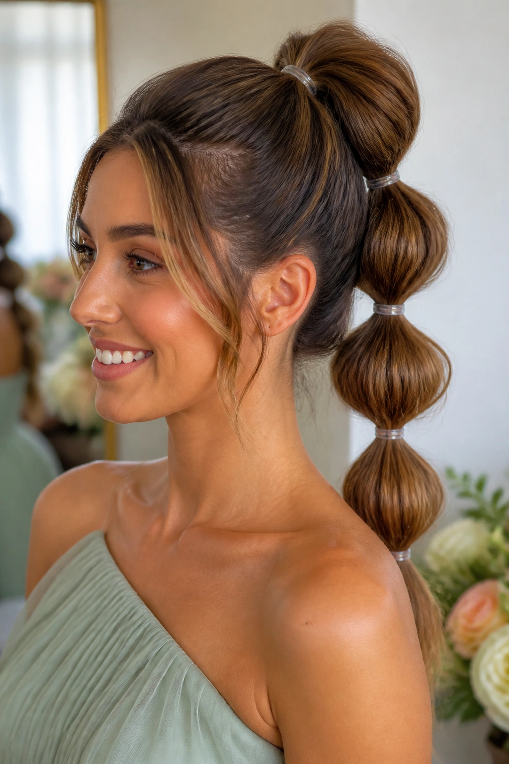 Close-up of a bubble ponytail on a real person