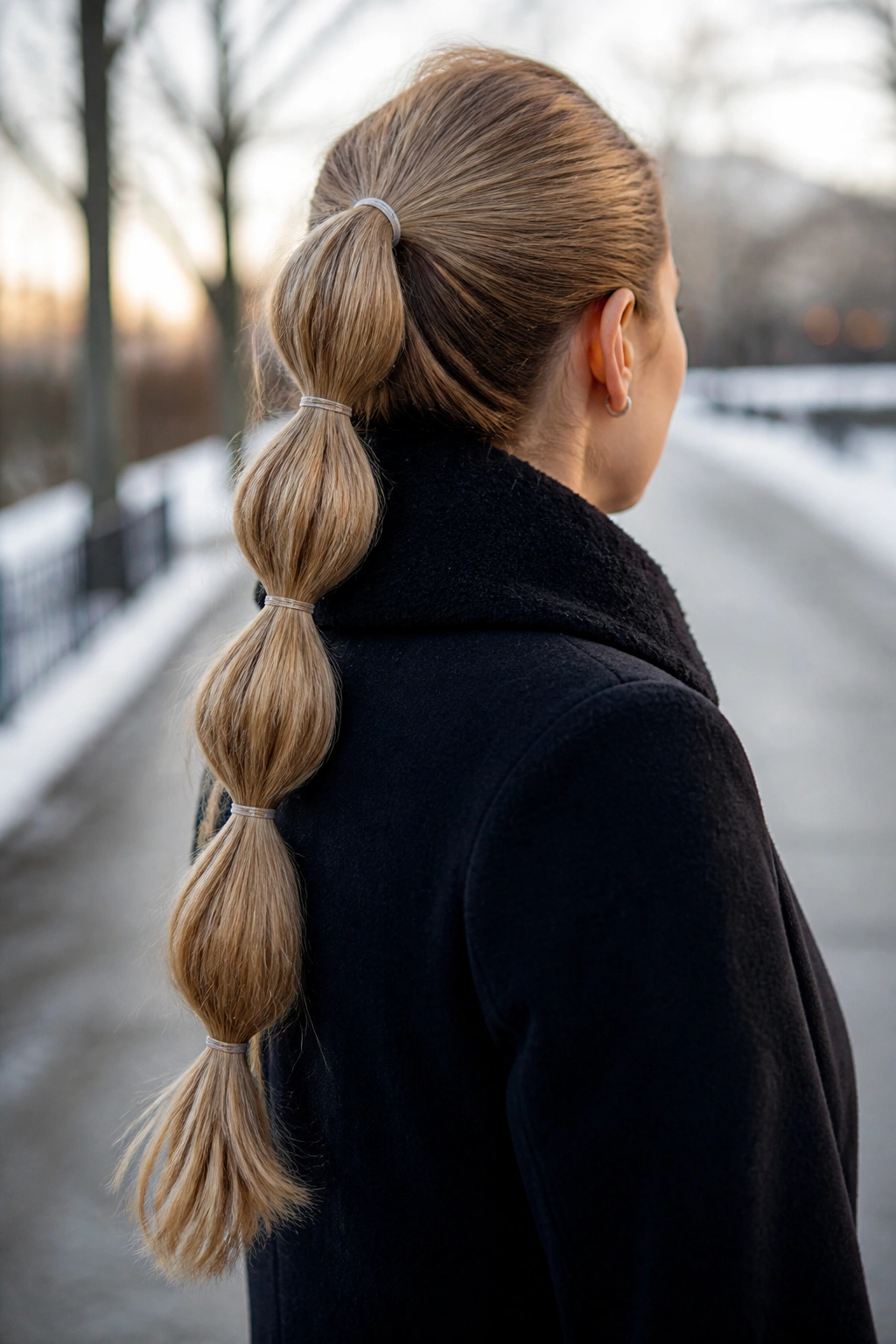 Back view of a person with a bubble ponytail showing rounded segments