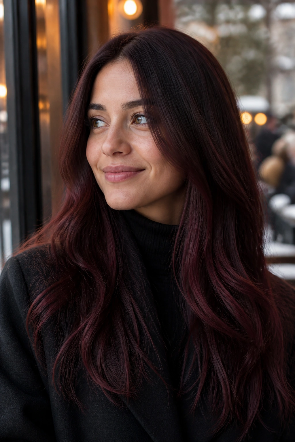 Close-up of burgundy brown melt with red-violet reflections