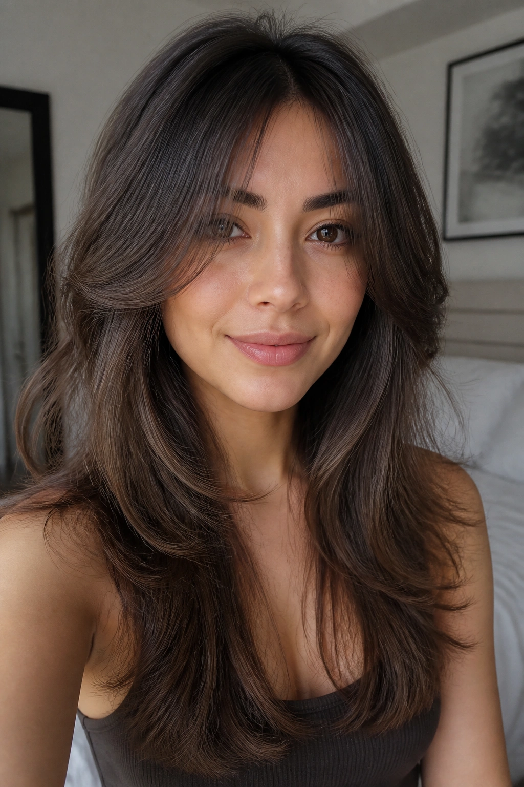 Real woman with butterfly layers and soft movement in natural light