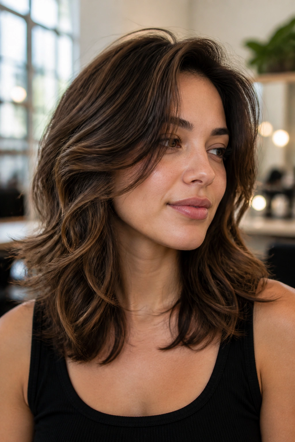 Portrait of a real person with butterfly layers and medium waves