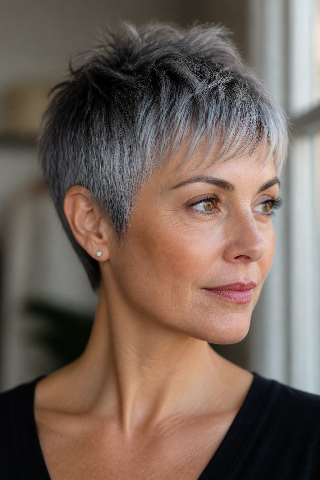 Real person with charcoal-to-silver melt on cropped cut