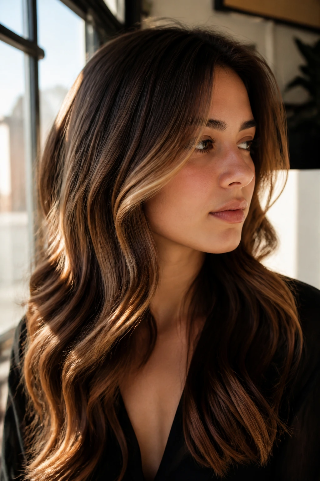 Chestnut and maple panels in brown hair.