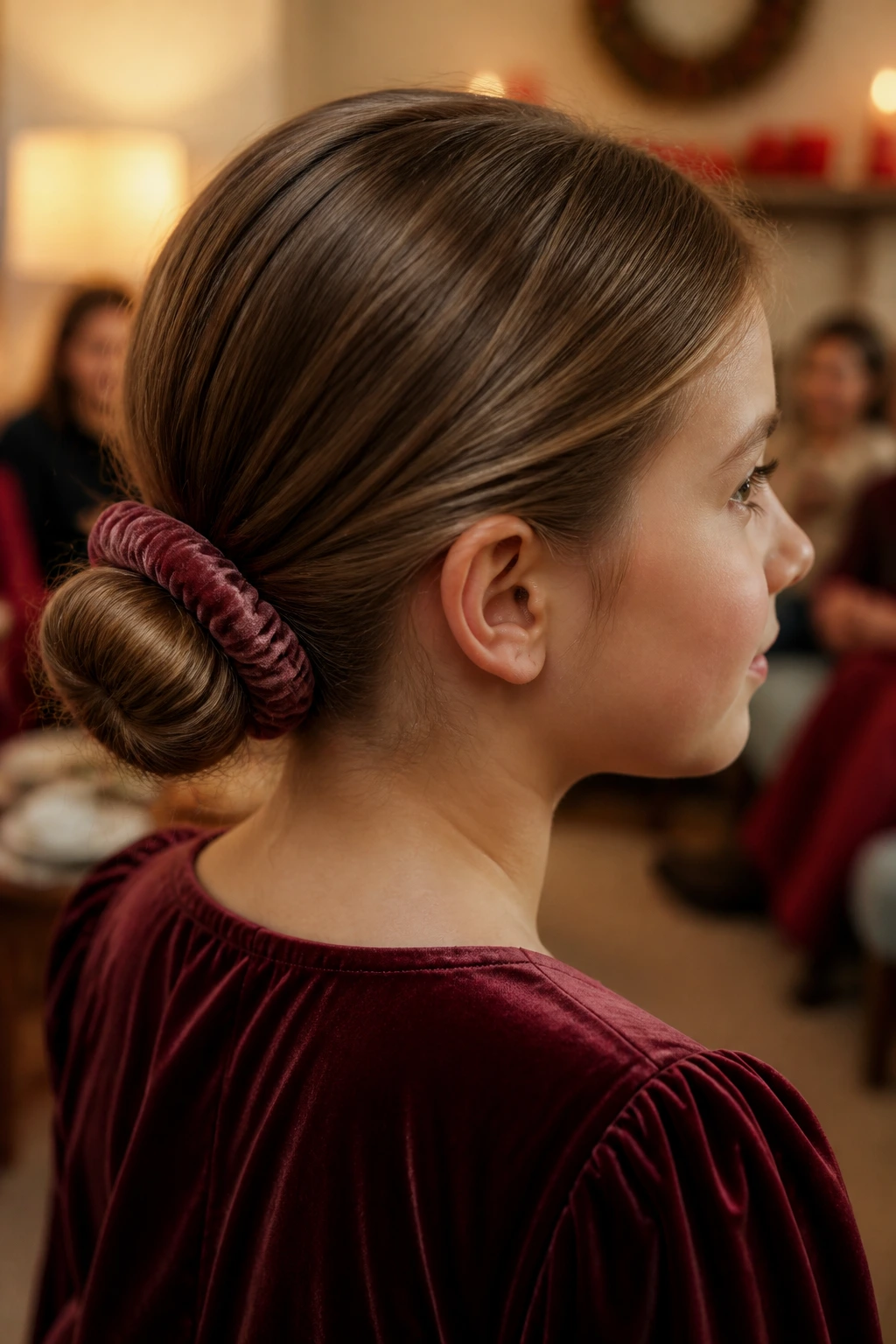 Close-up of a chignon with scrunchie on a real child