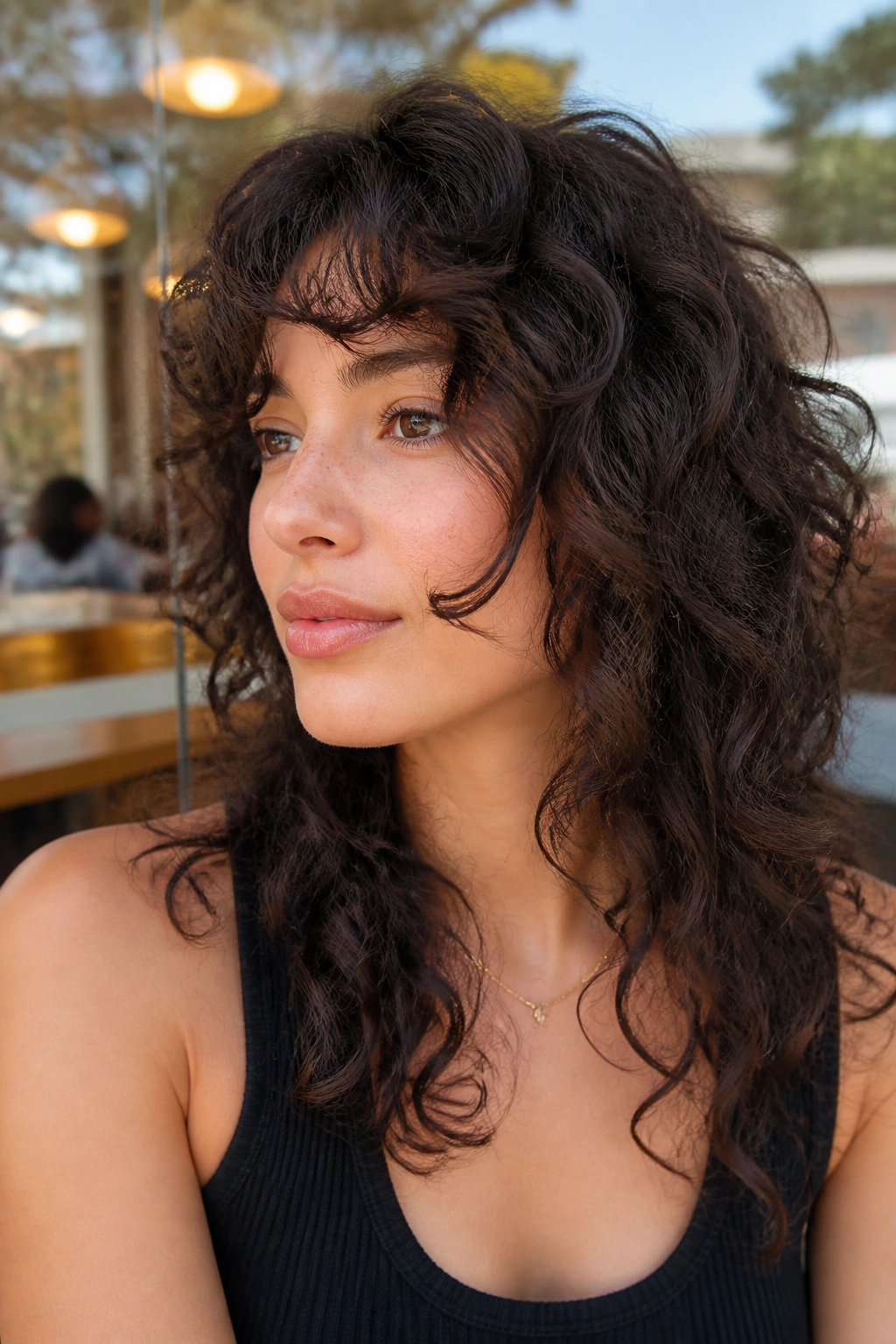Portrait of a woman with chin-skimming front pieces framing the face.