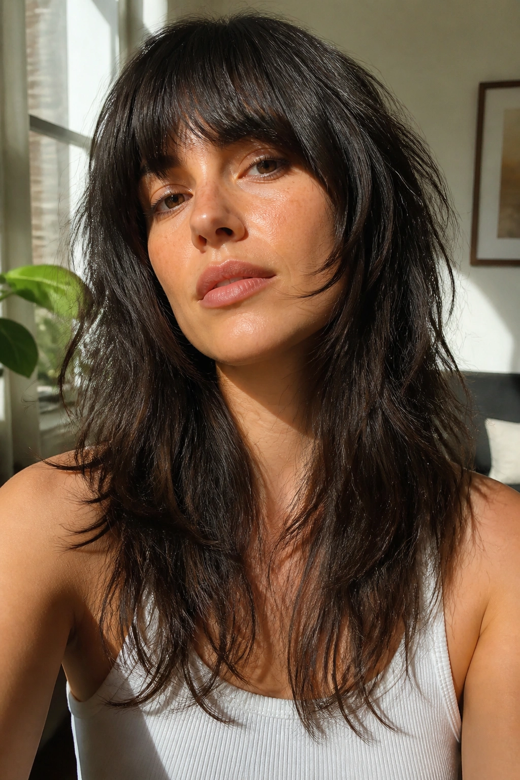 Real woman with choppy ends shag showing textured lower layers