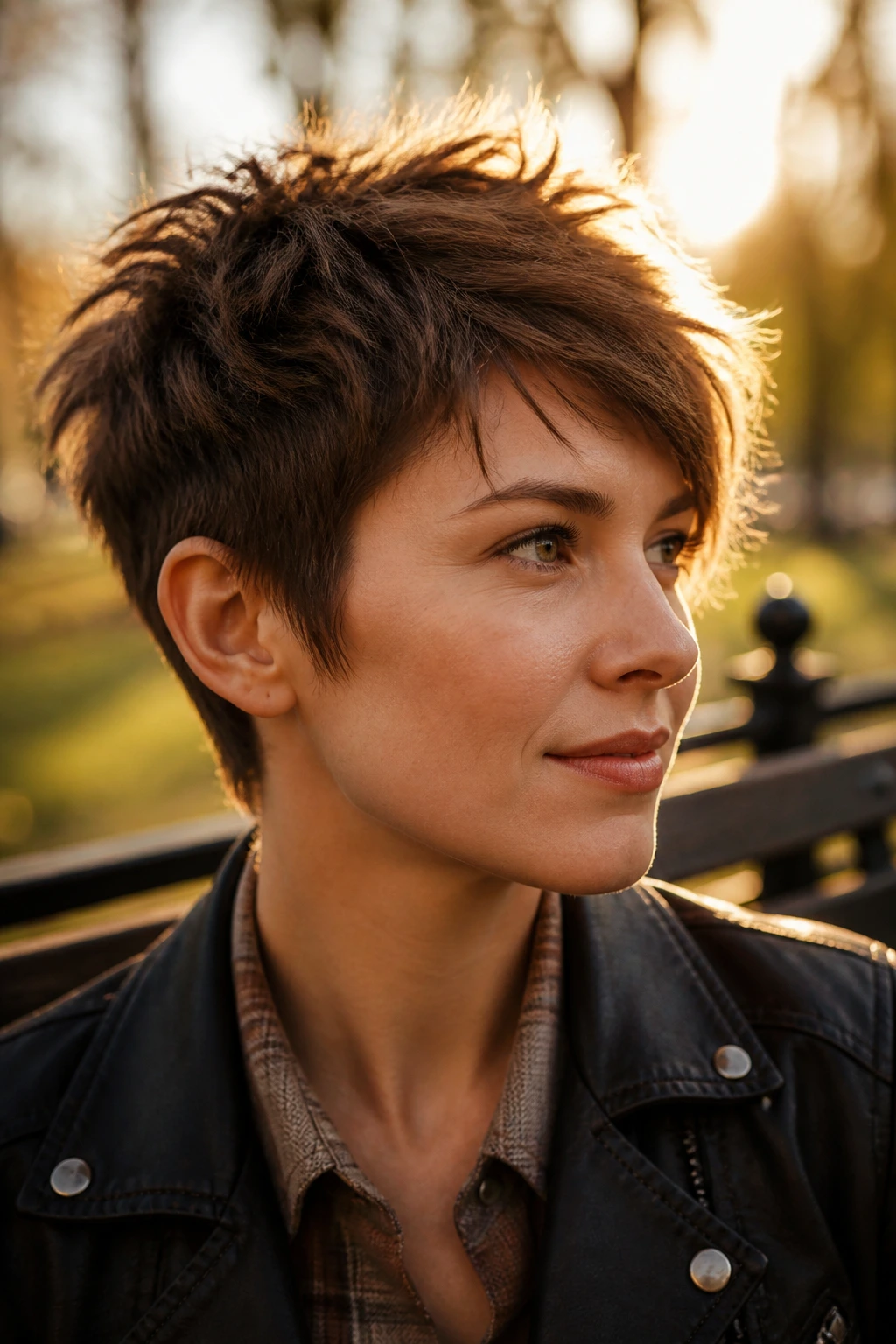 Choppy micro-texture pixie on a real woman