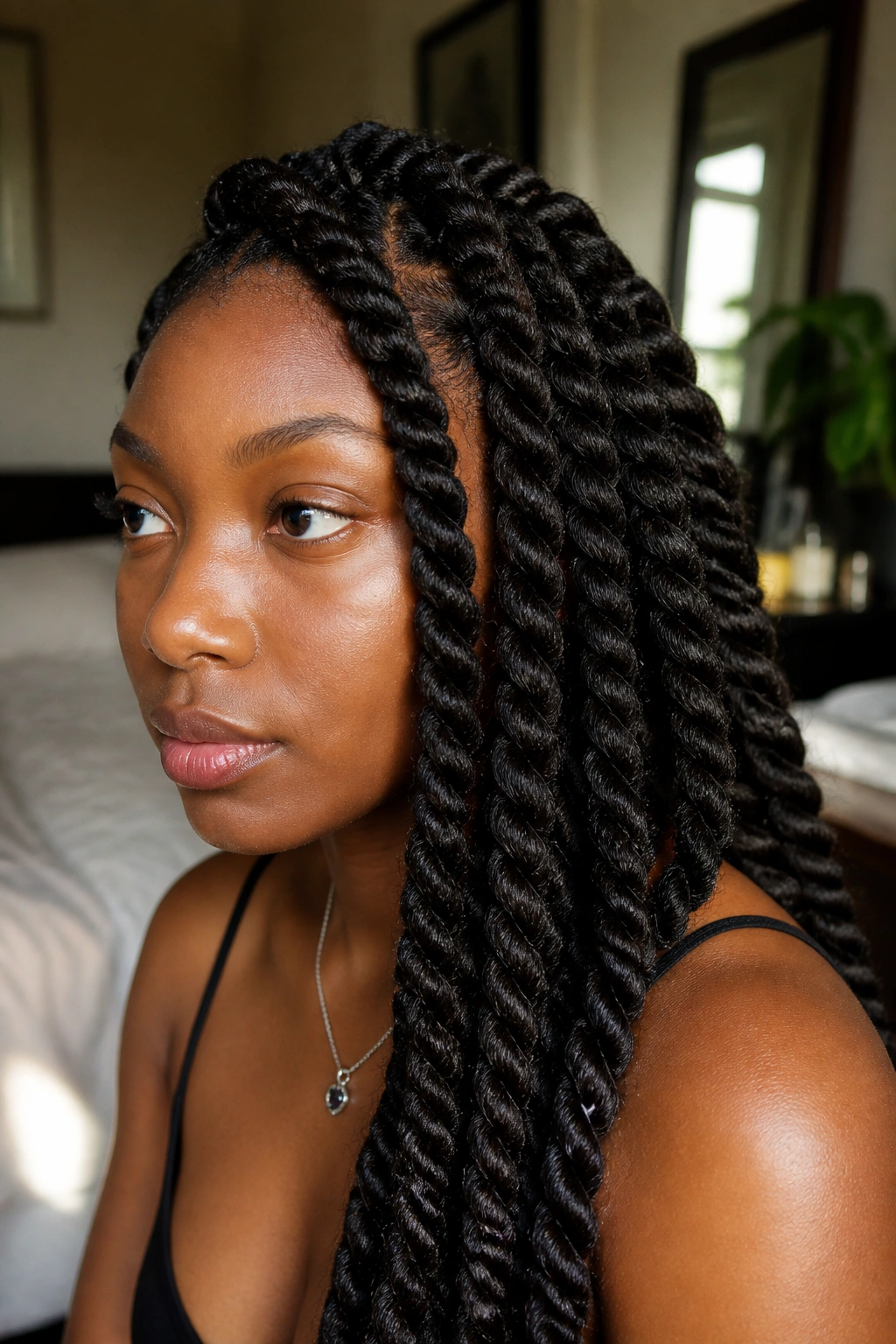 Close-up of a real person with chunky rope twists filling the frame, showcasing thick rope-like texture on 4c natural hair.
