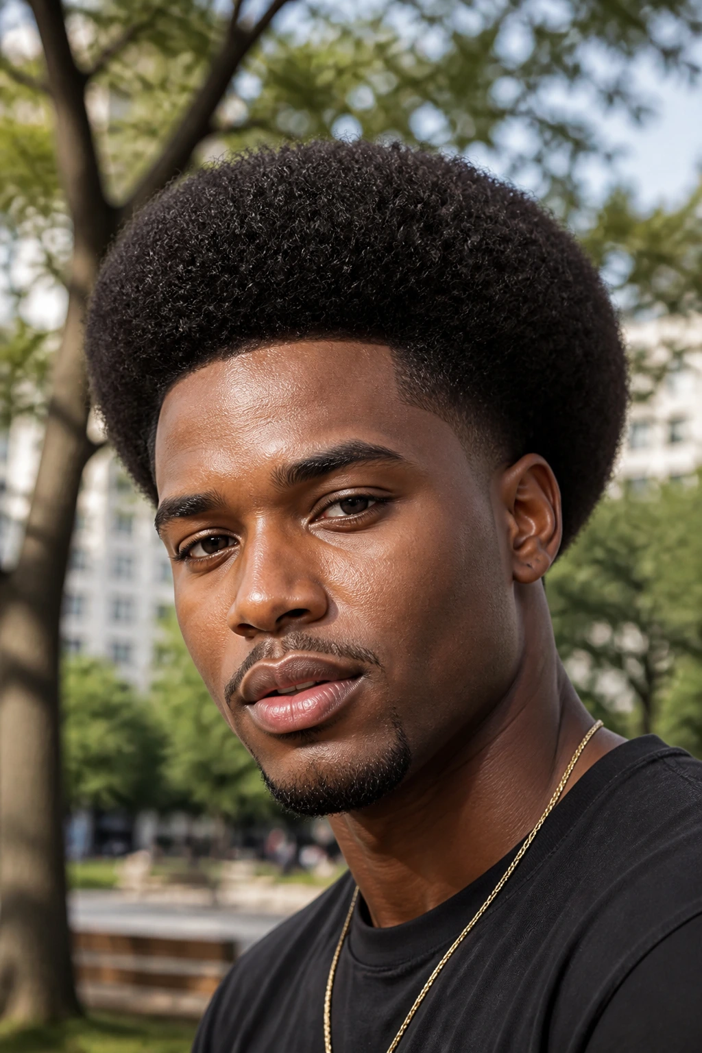 Close-up of a man with a classic taper afro and tapered sides.
